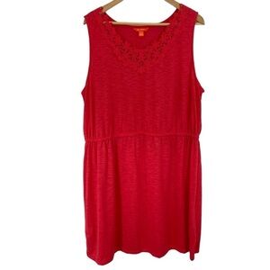 Joe Fresh Crochet Detail Tank Dress Womens 2X Coral Pink Sleeveless Summer EUC